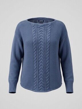 Chaps Petite Boat Neck Blue Cable Knit Casual Everyday Women Pullover Sweater L